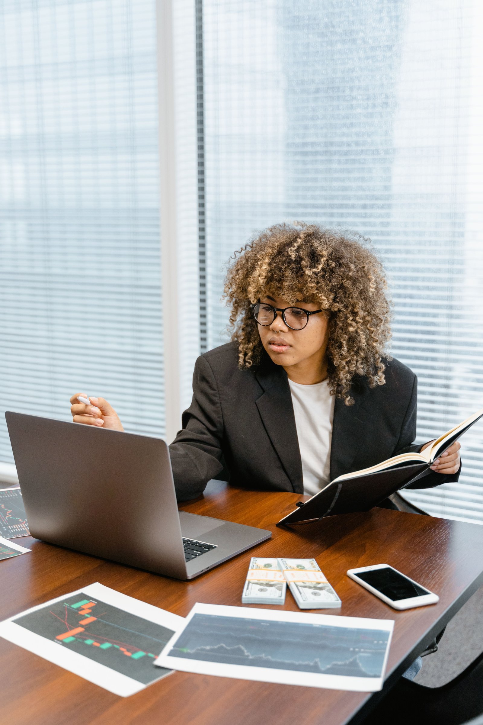 A business professional reviewing financial information